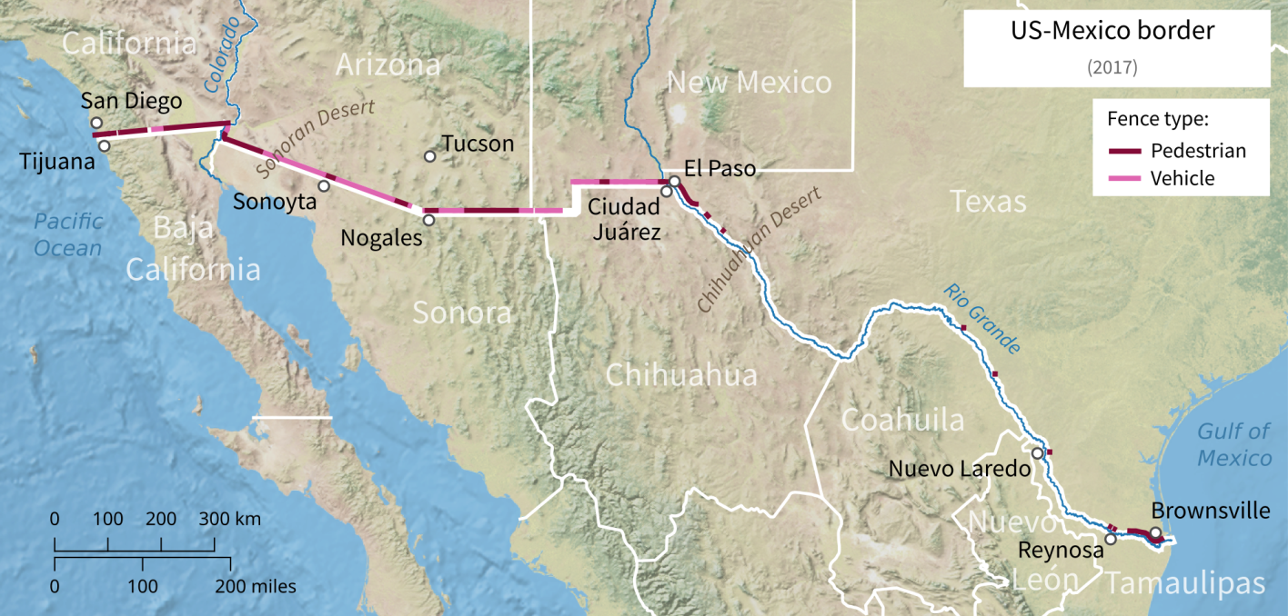 "US-Mexico barrier map" by Földhegy is licensed under CC BY-SA 3.0.